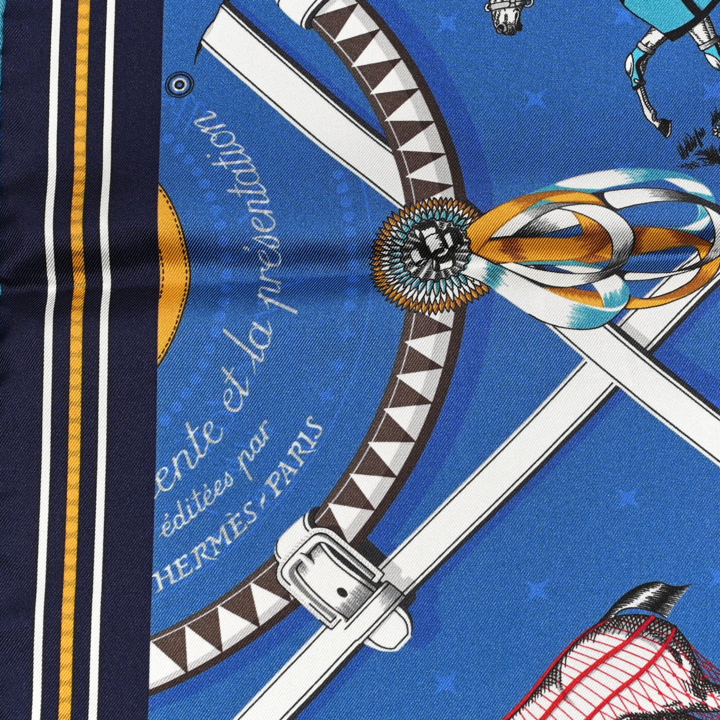 Silk Couvertures Et Tenues Double Face Scarf 90 Bleu Gold Black
