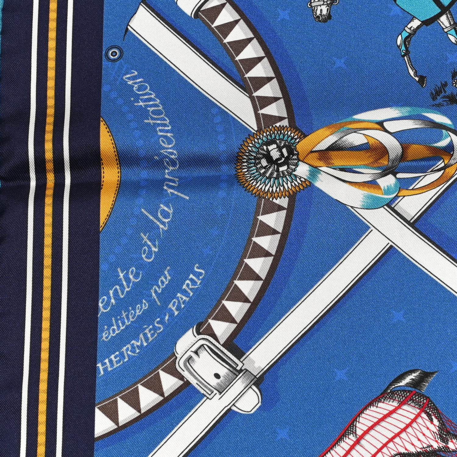 Hermes Silk Couvertures Et Tenues Double Face Scarf 90 Bleu Gold Black 3 of 5