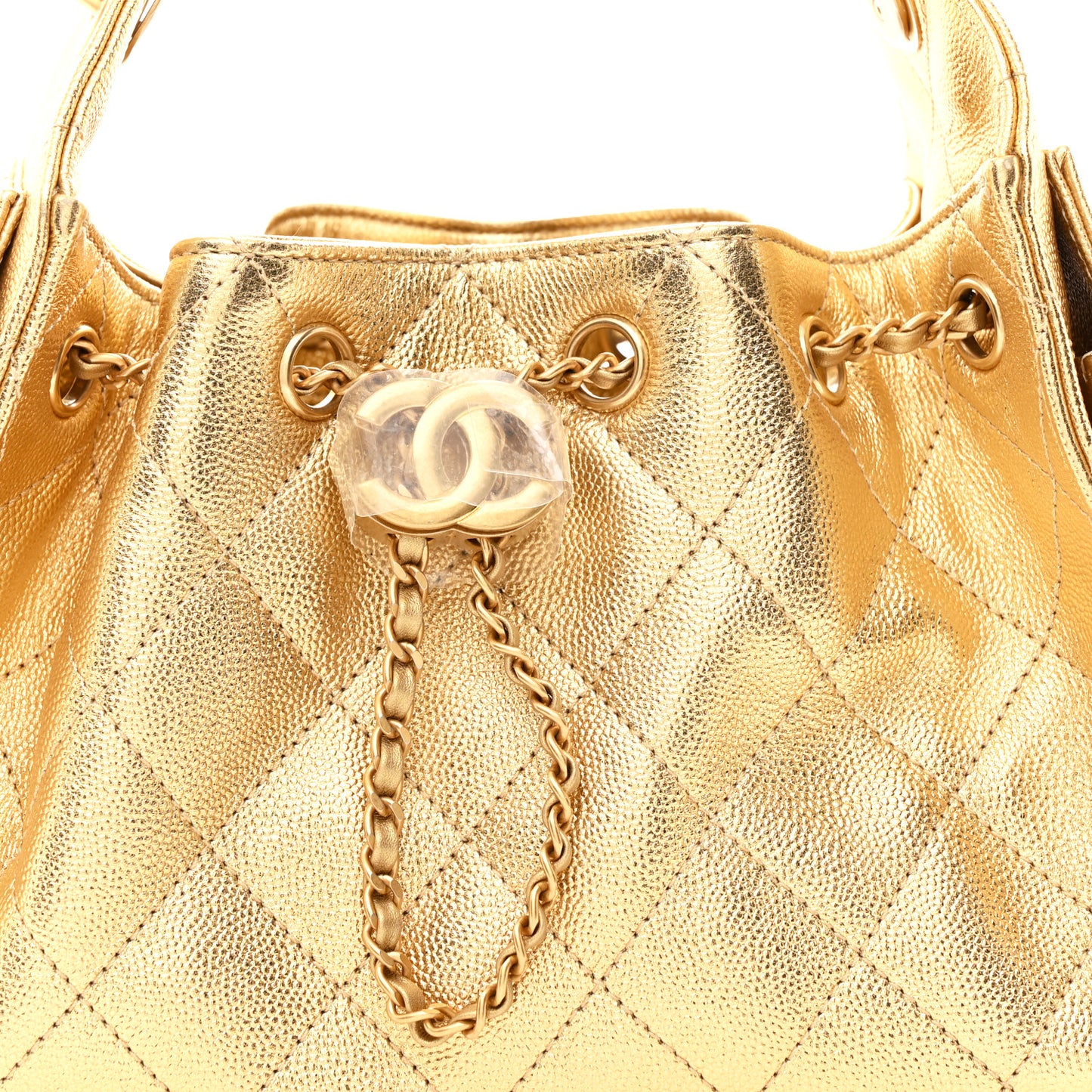 Metallic Caviar Quilted Mini Chanel 25 Handbag Gold