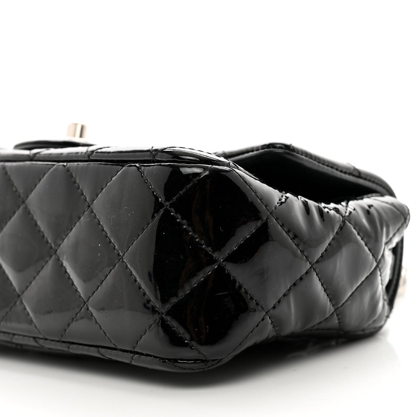 Patent Calfskin Quilted Mini Rectangular Flap Black