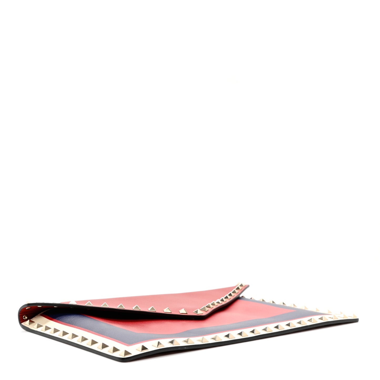 Vitello Color Block Rockstud Envelope Clutch Pure Blue Light Ivory Red