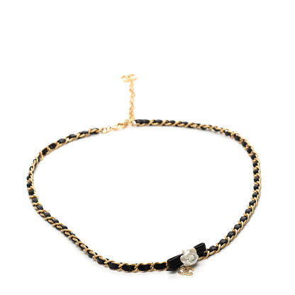 Chanel Calfskin Crystal Chain Camellia Belt 90 36 Black Gold 1 of 6