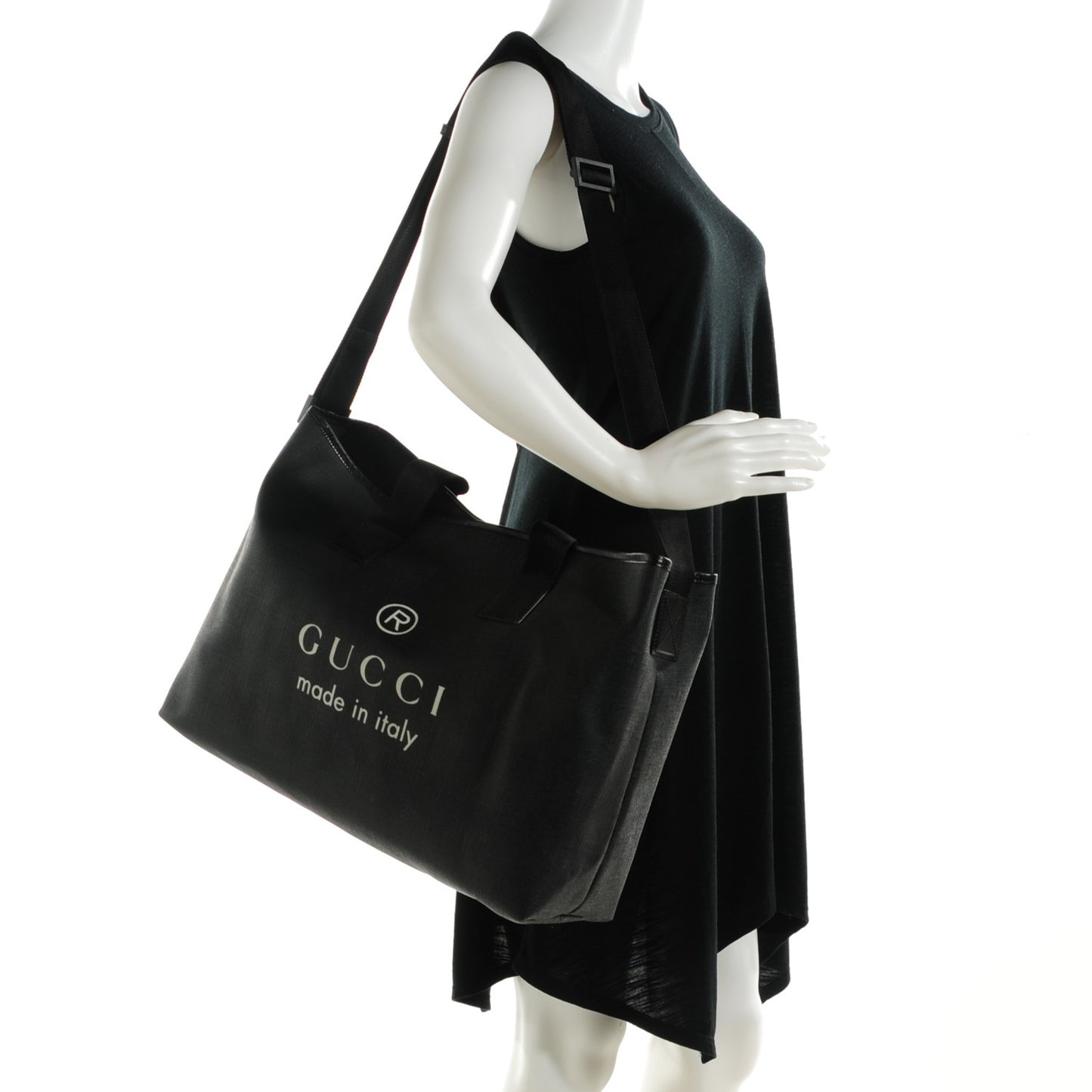Coated Canvas Large Trademark Logo Travel Tote Black