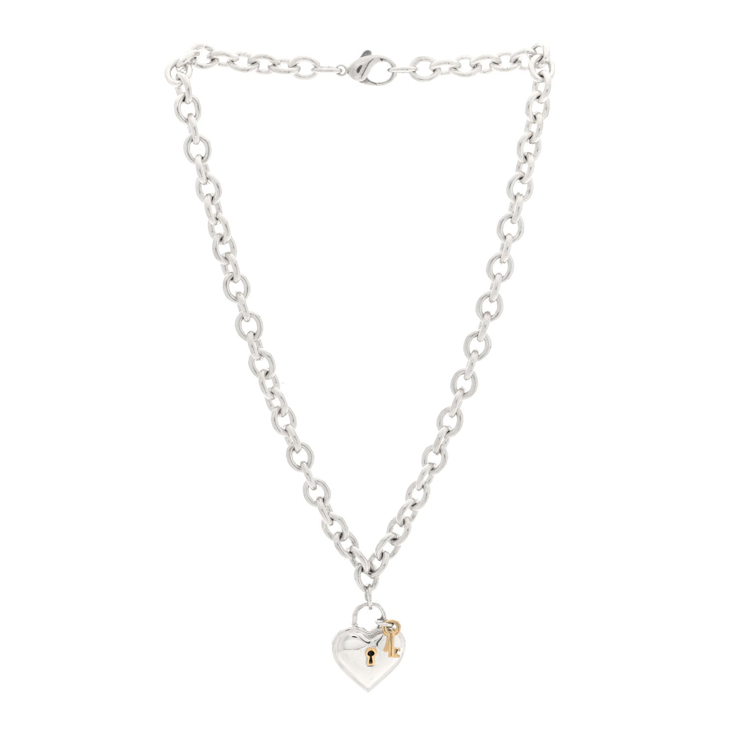Tiffany Sterling Silver 18K Yellow Gold Heart Lock Key Pendant Necklace 3 of 5