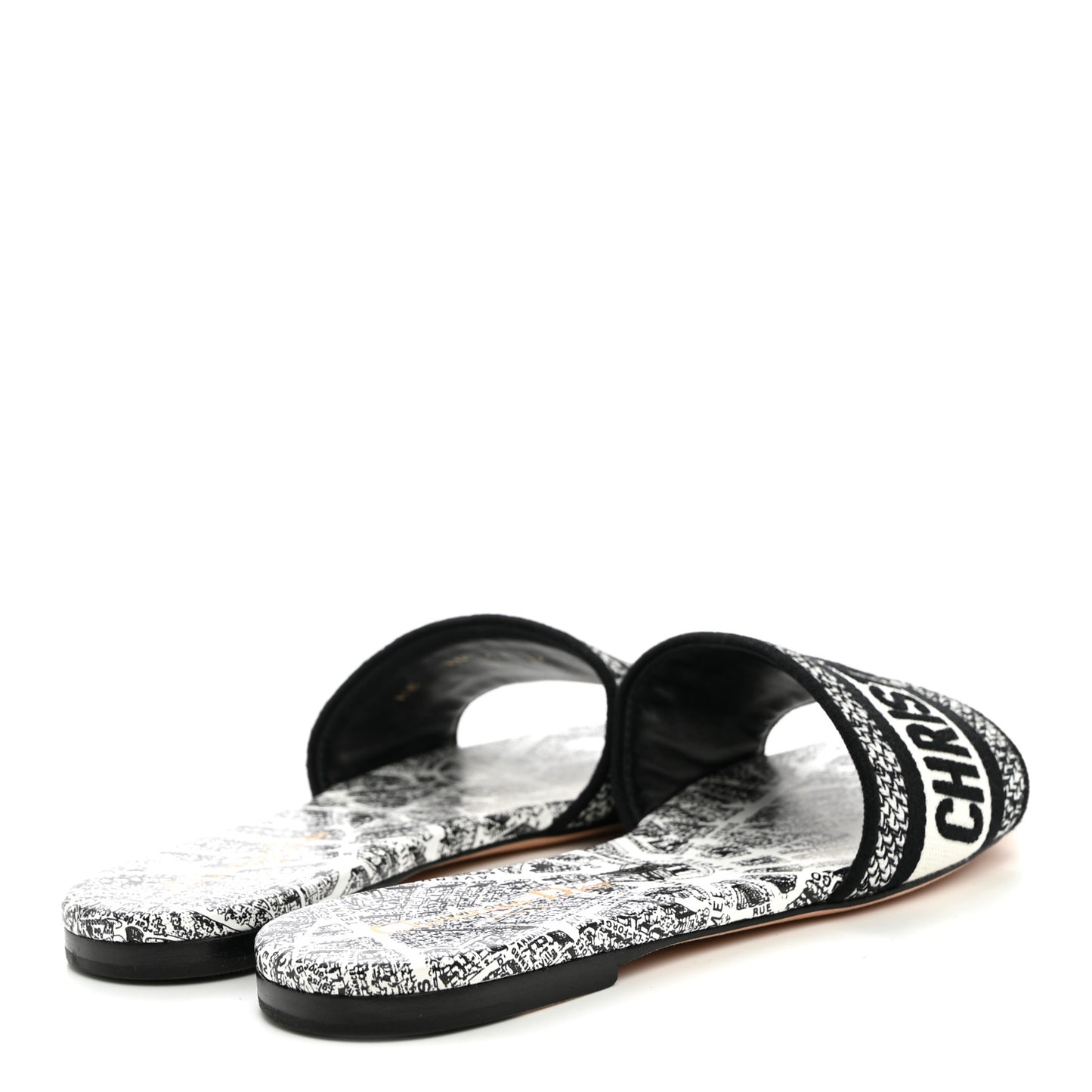 Canvas Embroidered Paris Dway Mules Slide Sandals 37 White Black