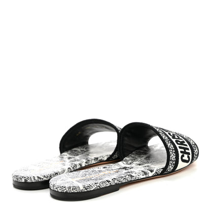 Christian Dior Canvas Embroidered Paris Dway Mules Slide Sandals 37 White Black 4 of 9