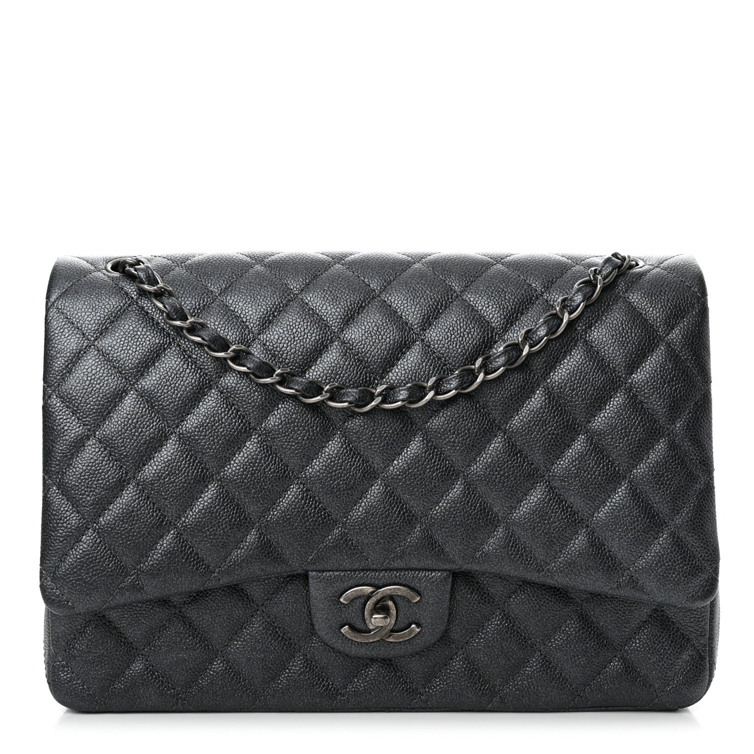 Chanel Metallic Caviar Quilted Maxi Double Flap Charcoal 1 of 10