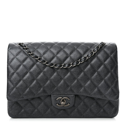 Chanel Metallic Caviar Quilted Maxi Double Flap Charcoal 1 of 10