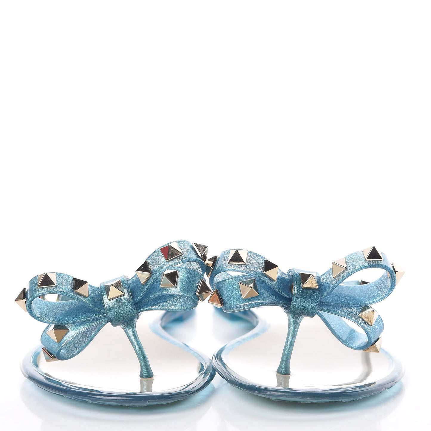 PVC Jelly Glitter Rockstud Bow Thong Sandals 36 Cerulean