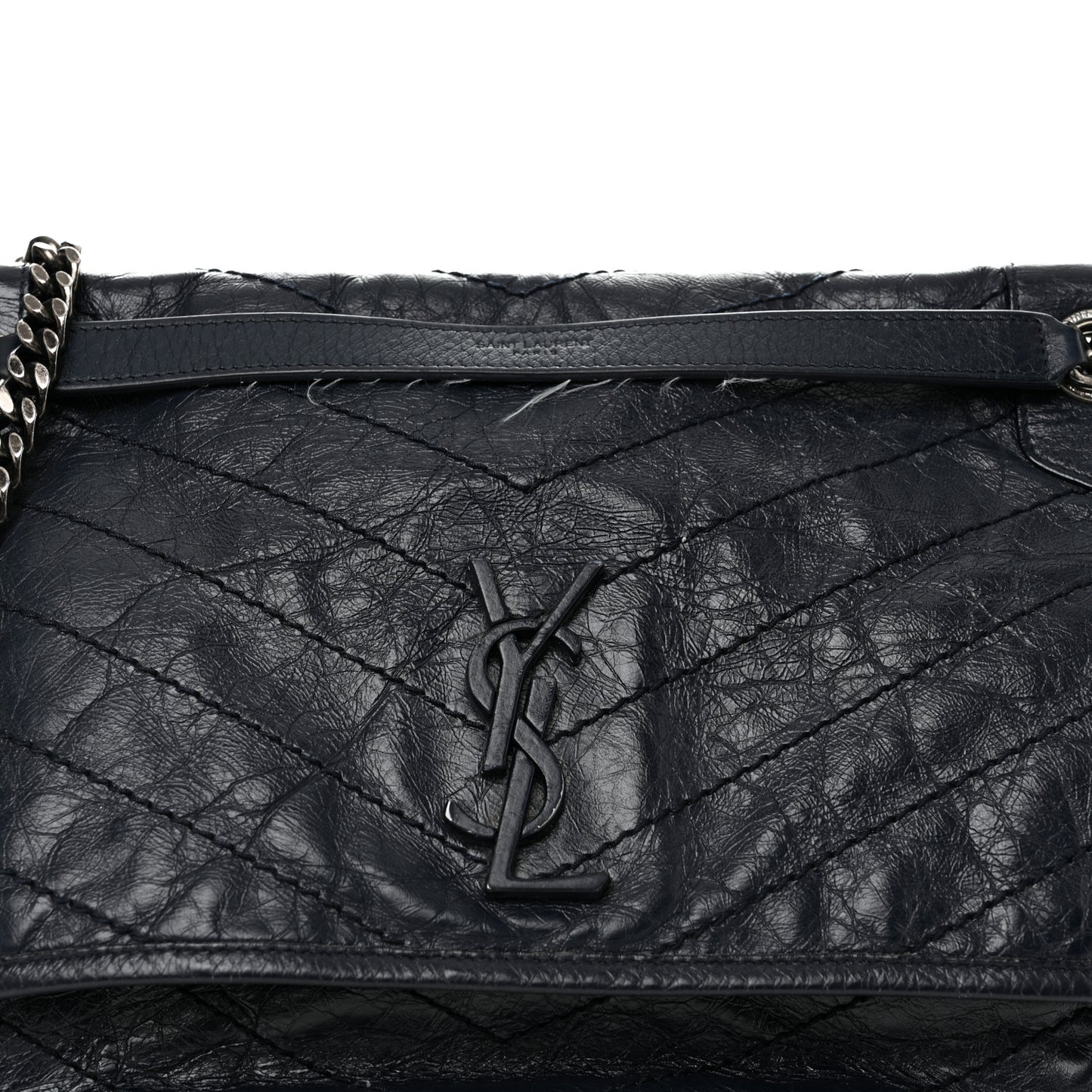 Crinkled Calfskin Matelasse Monogram Large Niki Chain Satchel Deep Marine