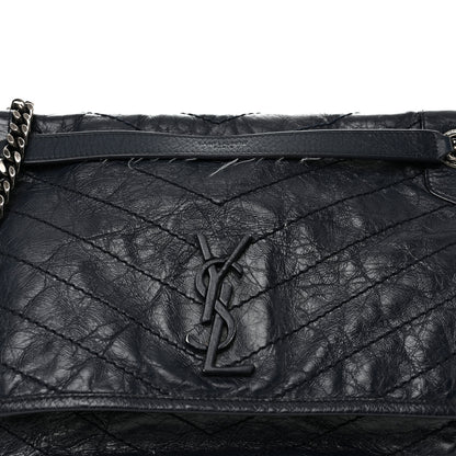 Saint Laurent Crinkled Calfskin Matelasse Monogram Large Niki Chain Satchel Deep Marine 8 of 16