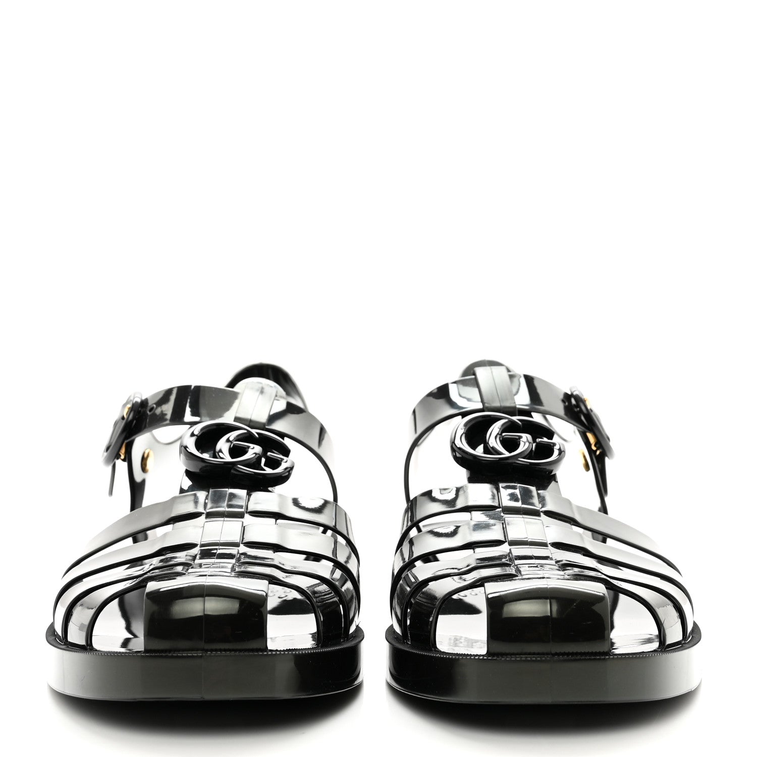 Gucci Shiny Rubber Mens Double G Buckle Strap Sandals 9 Black 2 of 8