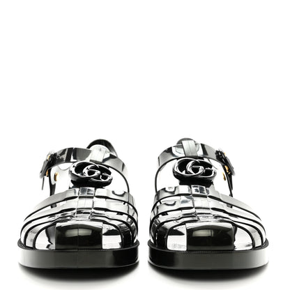 Gucci Shiny Rubber Mens Double G Buckle Strap Sandals 9 Black 2 of 8