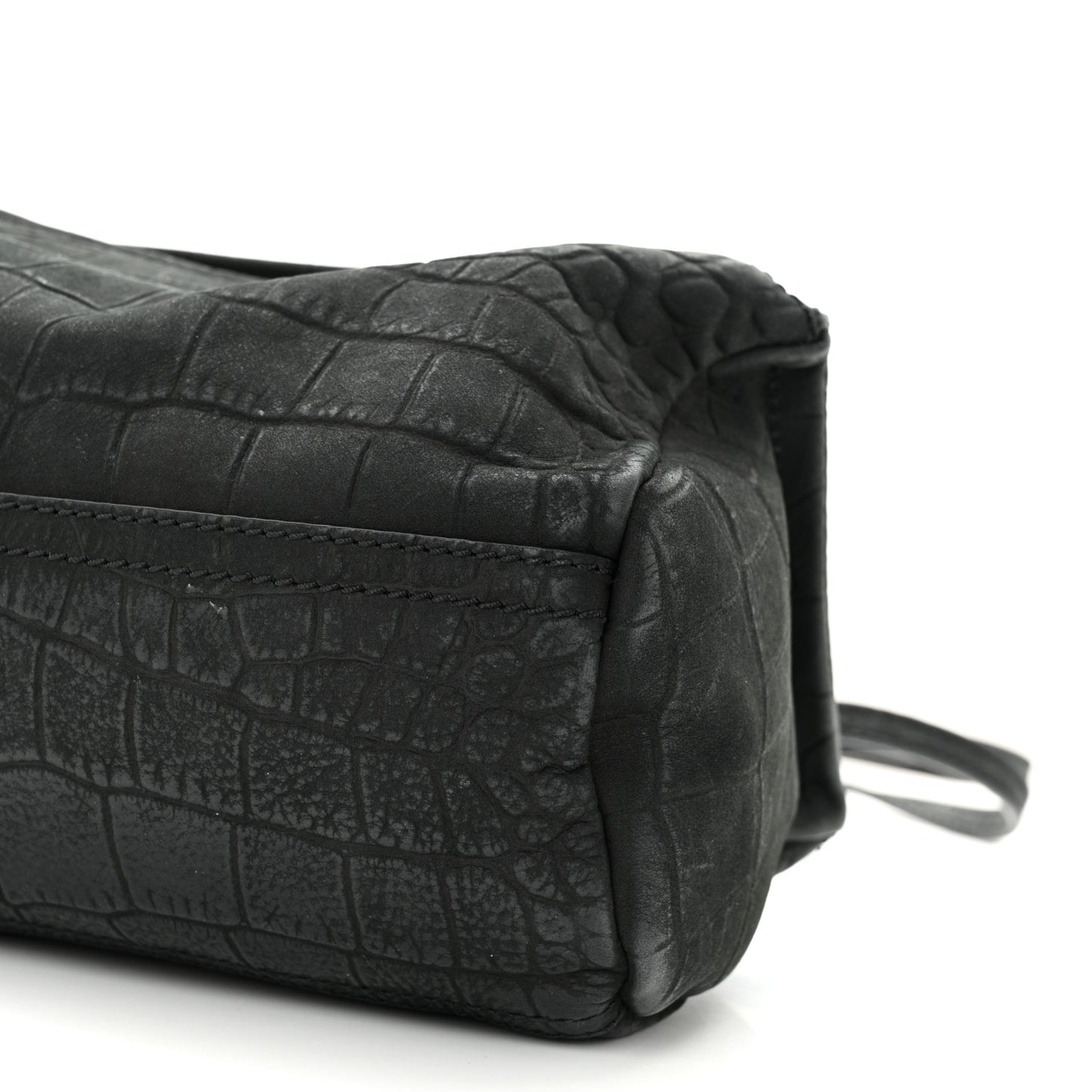 Calfskin Crocodile Embossed Mini Pandora Black