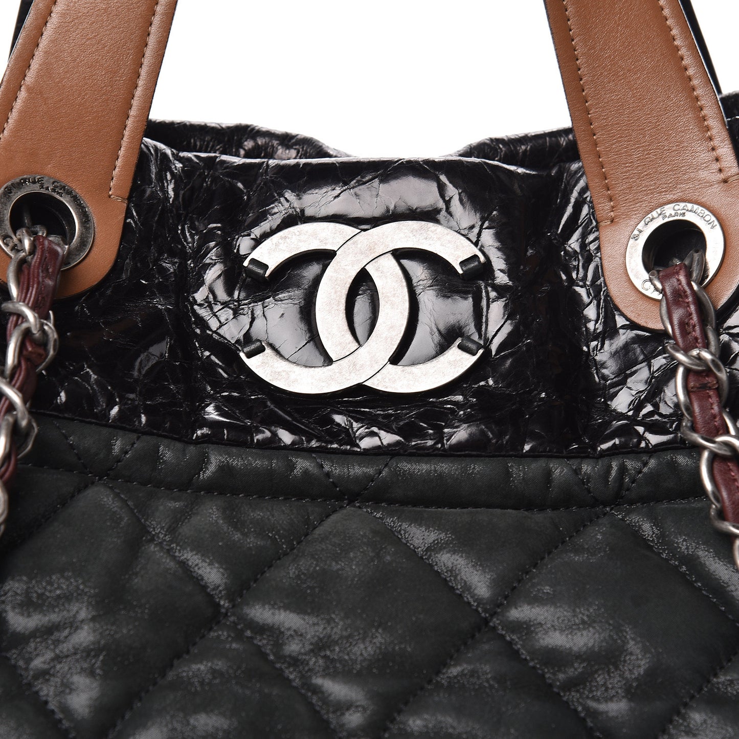 Iridescent Calfskin Quilted Large In The Mix Tote Black