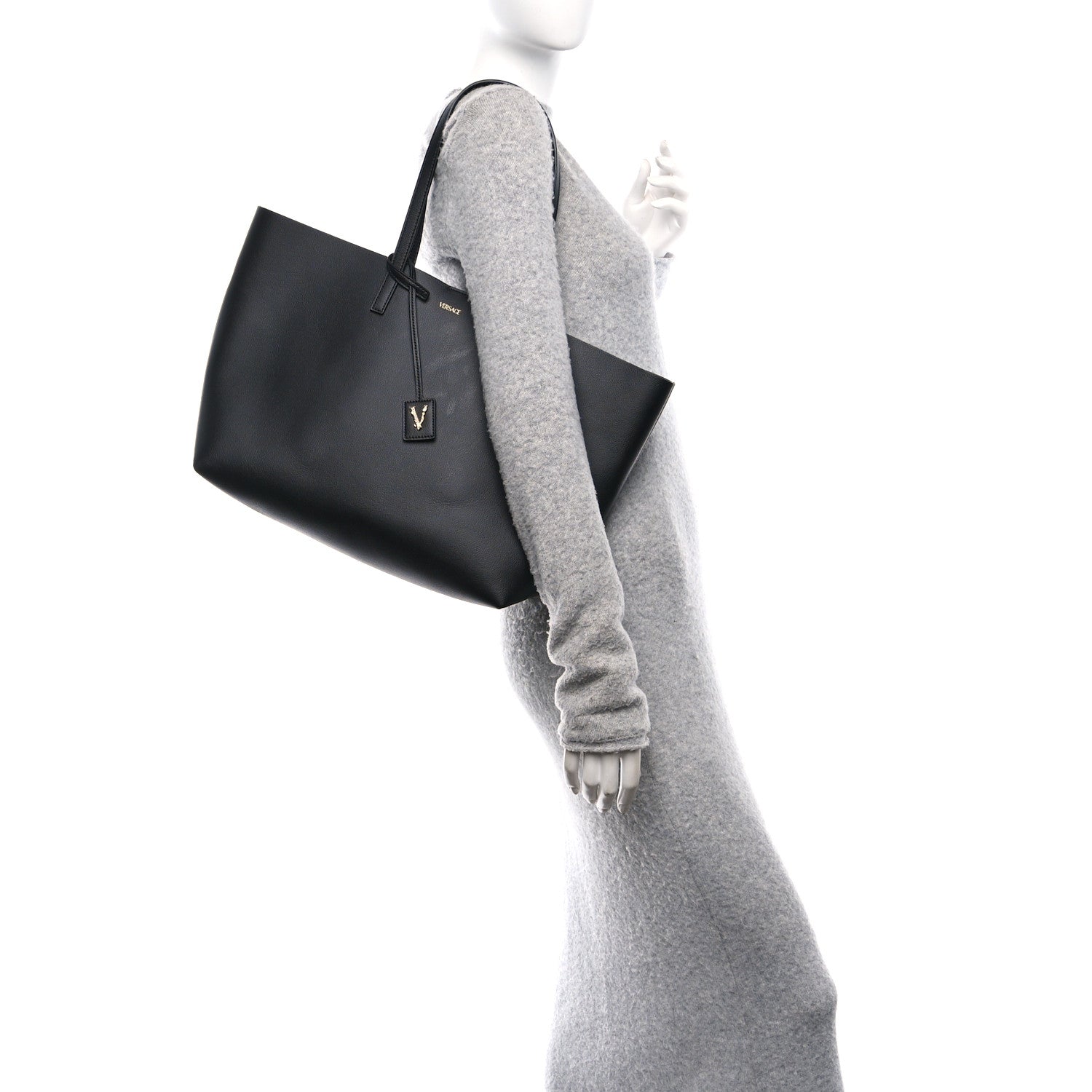 Versace Calfskin Virtus Tote Black 3 of 10