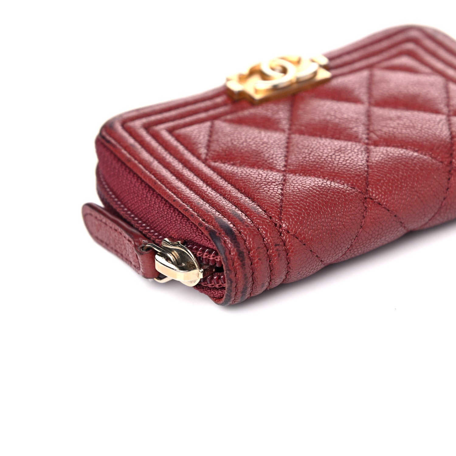 Chanel Caviar Quilted Boy Zip Around Coin Purse Wallet Burgundy 9 of 16