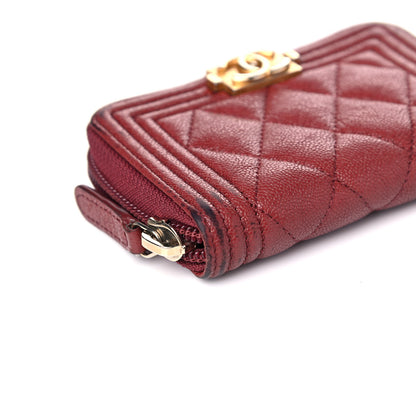 Chanel Caviar Quilted Boy Zip Around Coin Purse Wallet Burgundy 9 of 16