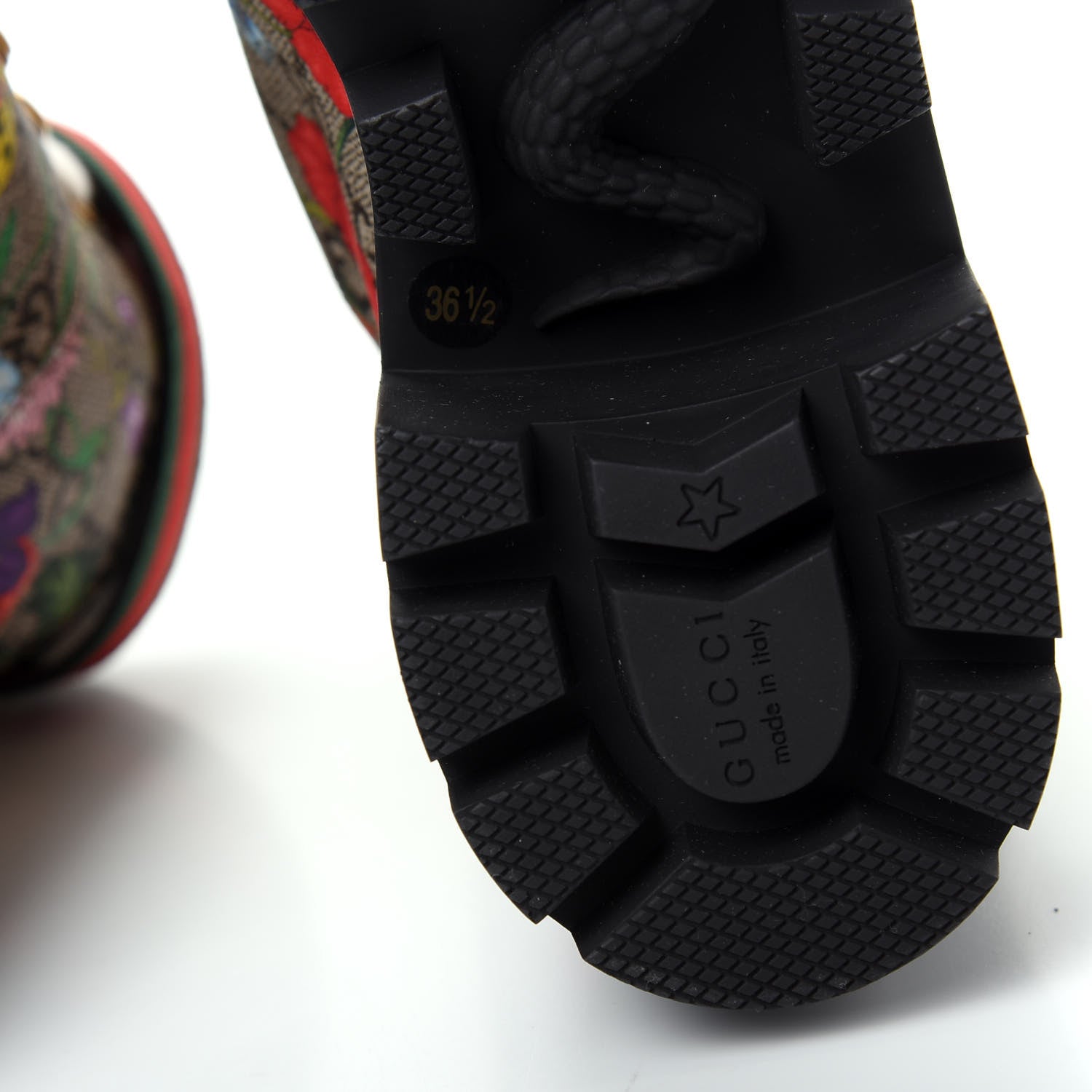 Gucci GG Supreme Monogram Flora Lace Up Combat Ankle Boots 36.5 Beige Multicolor Red 9 of 11