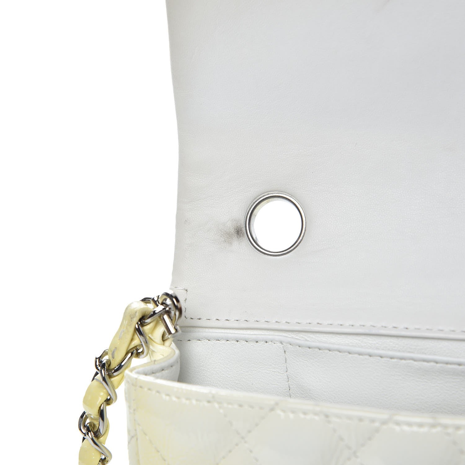 Chanel Distressed Patent Calfskin Quilted East West Flap Clutch Ivory 8 of 13
