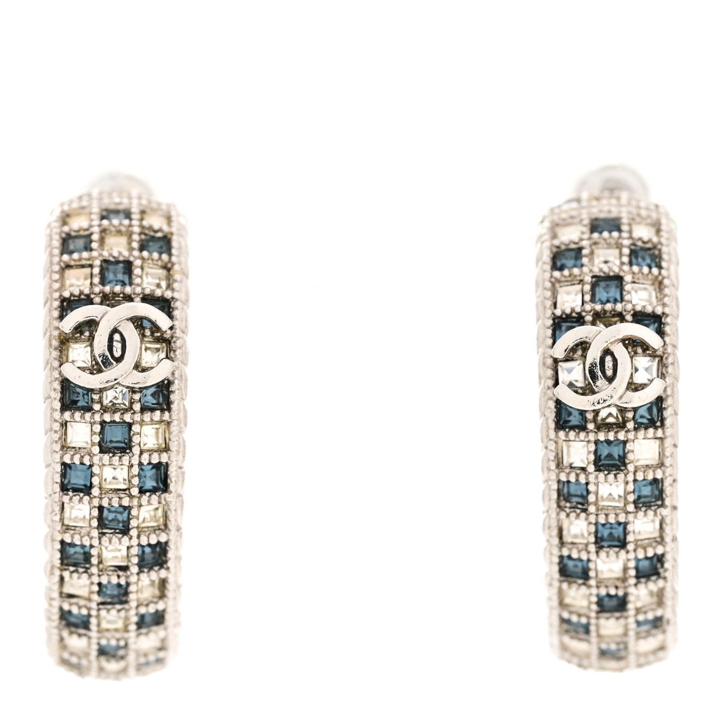 Crystal CC Hoop Earrings Silver Blue