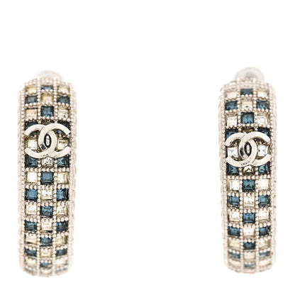 Chanel Crystal CC Hoop Earrings Silver Blue 1 of 5