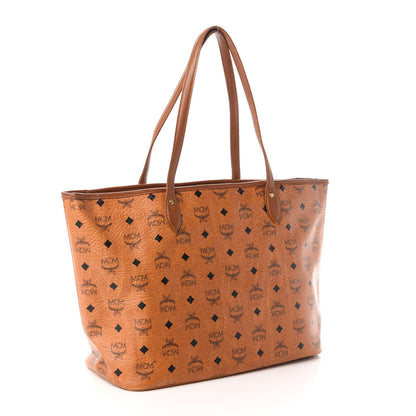 MCM Visetos Dog Bone Striped Shopper Tote Cognac 3 of 9