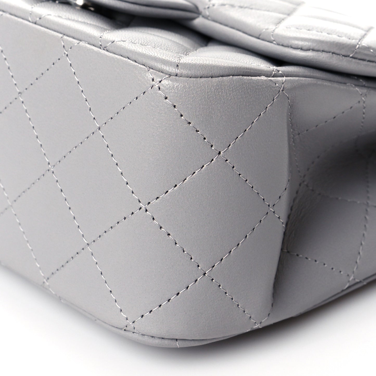 Lambskin Quilted Mini Square Flap Light Grey