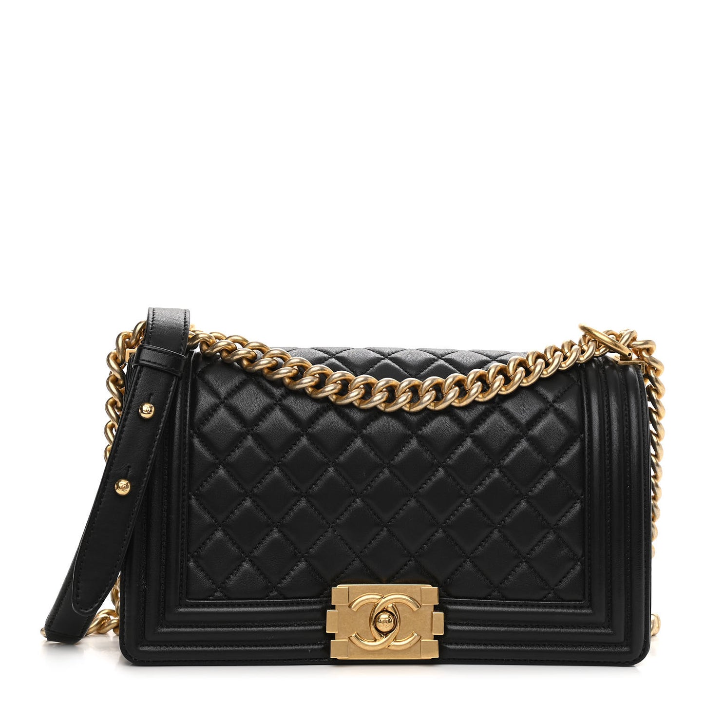 Lambskin Quilted Medium Boy Flap Black