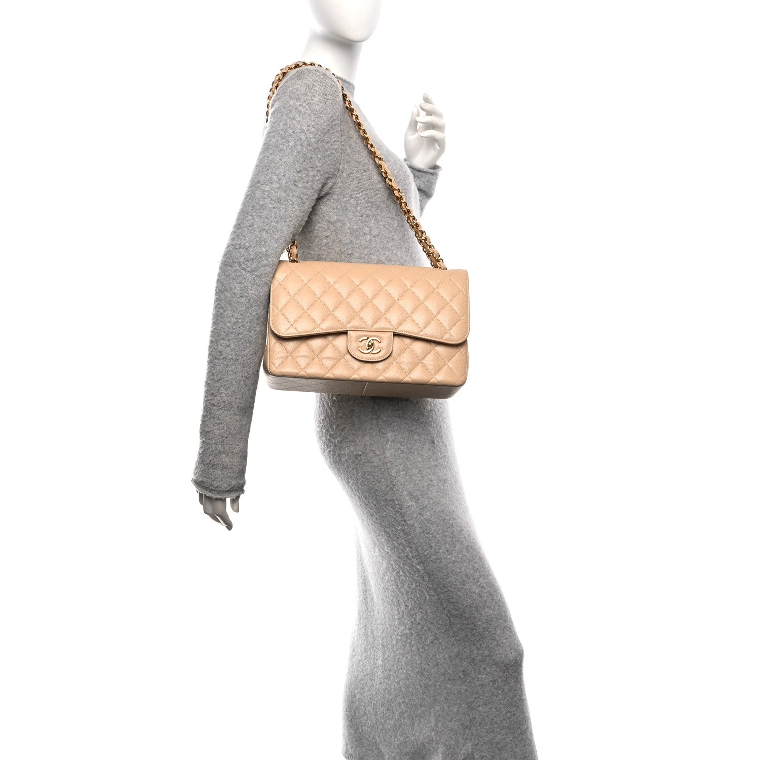 Chanel Caviar Quilted Jumbo Double Flap Beige 2 of 11