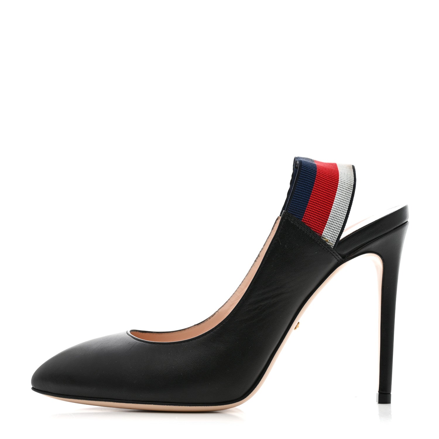 Gucci Malaga Kid Web Sylvie High Heel Slingback Pumps 38.5 Black 1 of 9