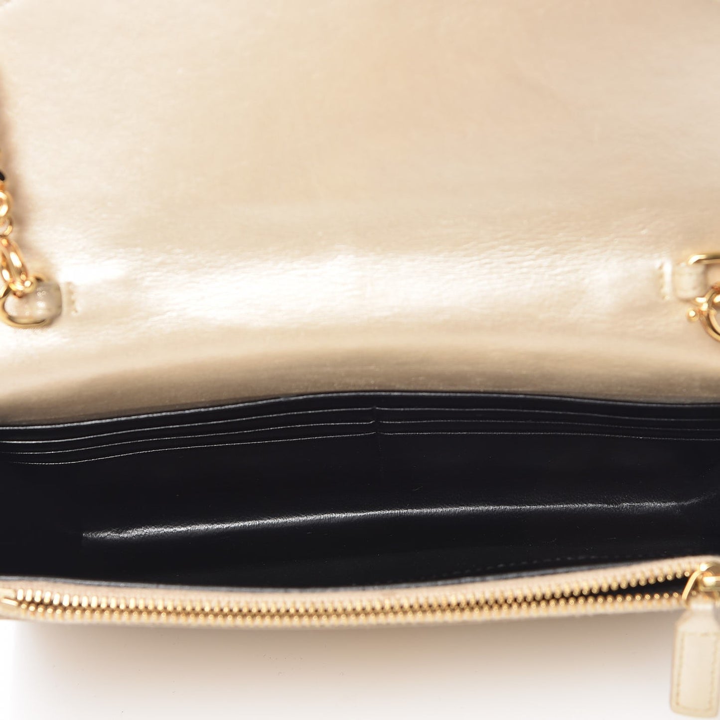 Metallic Fabric Monogram Envelope Chain Wallet Champagne