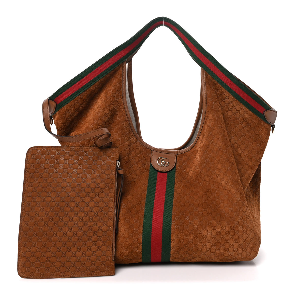 Suede GG Monogram Web Large Giglio Tote Brown