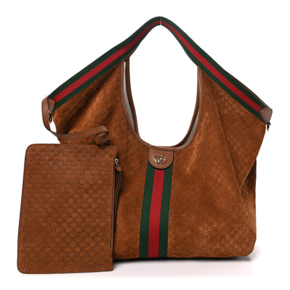Gucci Suede GG Monogram Web Large Giglio Tote Brown 3 of 10