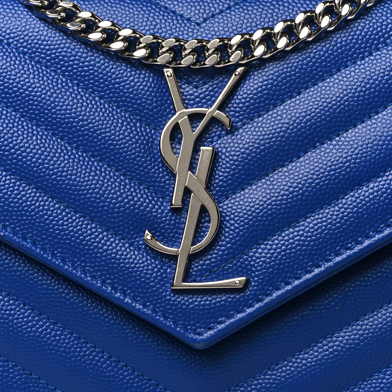 Saint Laurent Grain De Poudre Matelasse Chevron Monogram Chain Wallet Blue Majorelle 7 of 11