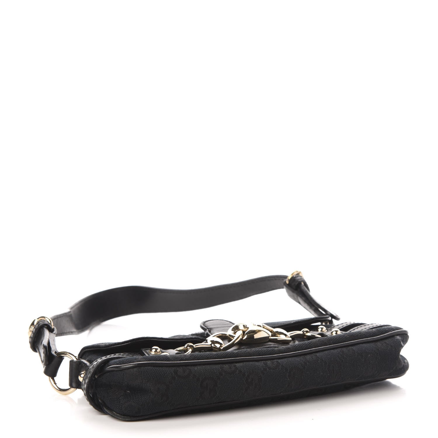 Gucci Monogram Horsebit Chain Flap Shoulder Bag Black 4 of 10