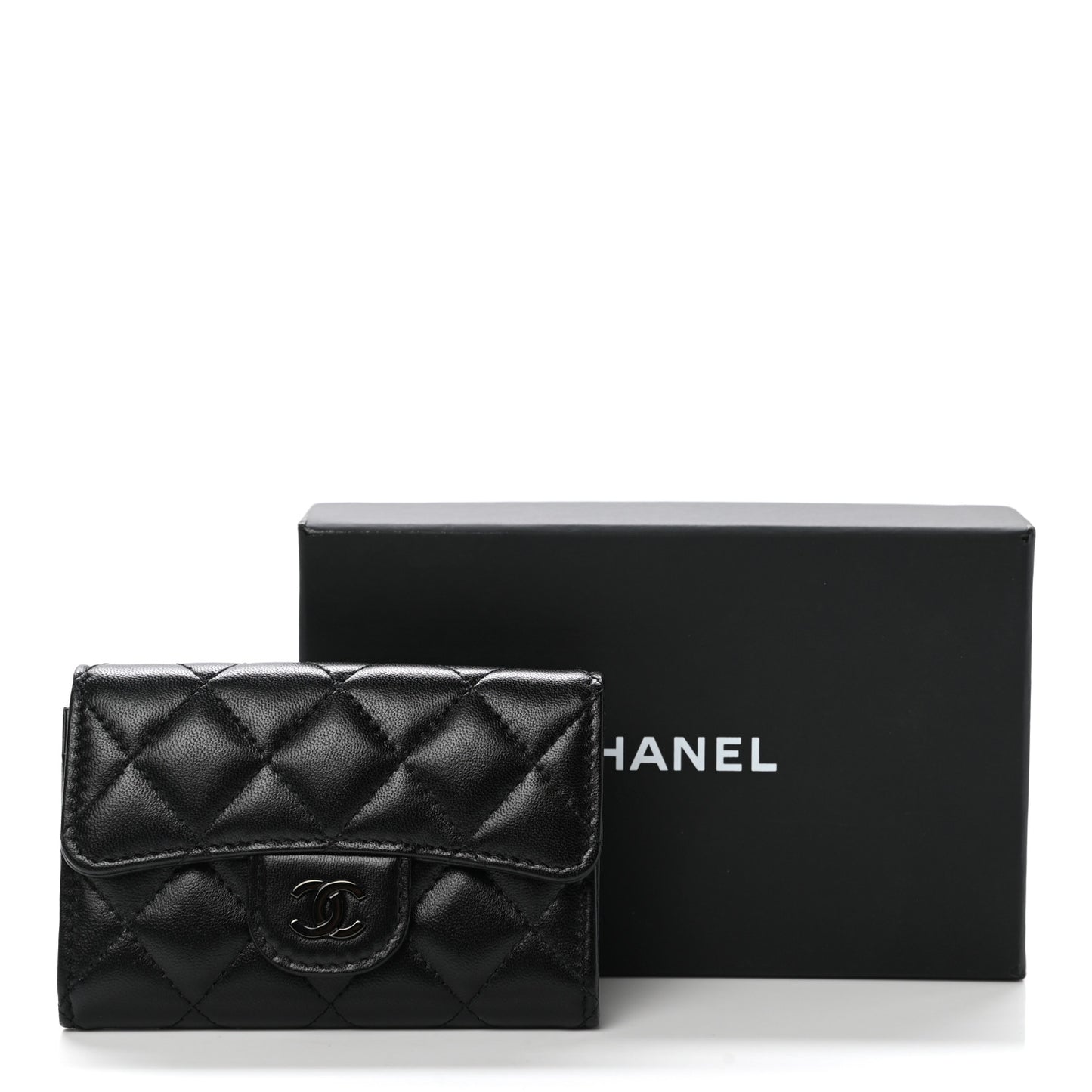 Lambskin Quilted Flap Card Holder Wallet So Black