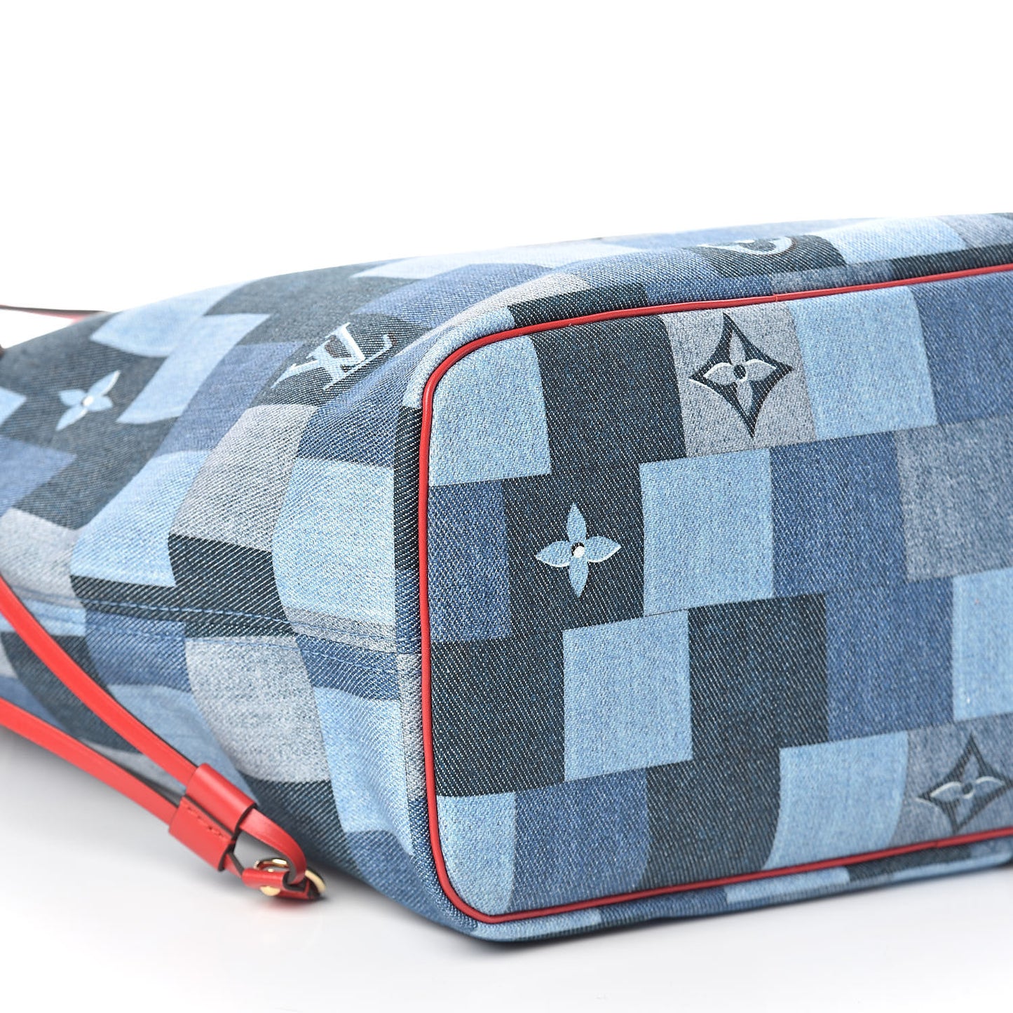 Denim Damier Monogram Patchwork Neverfull Blue Rouge