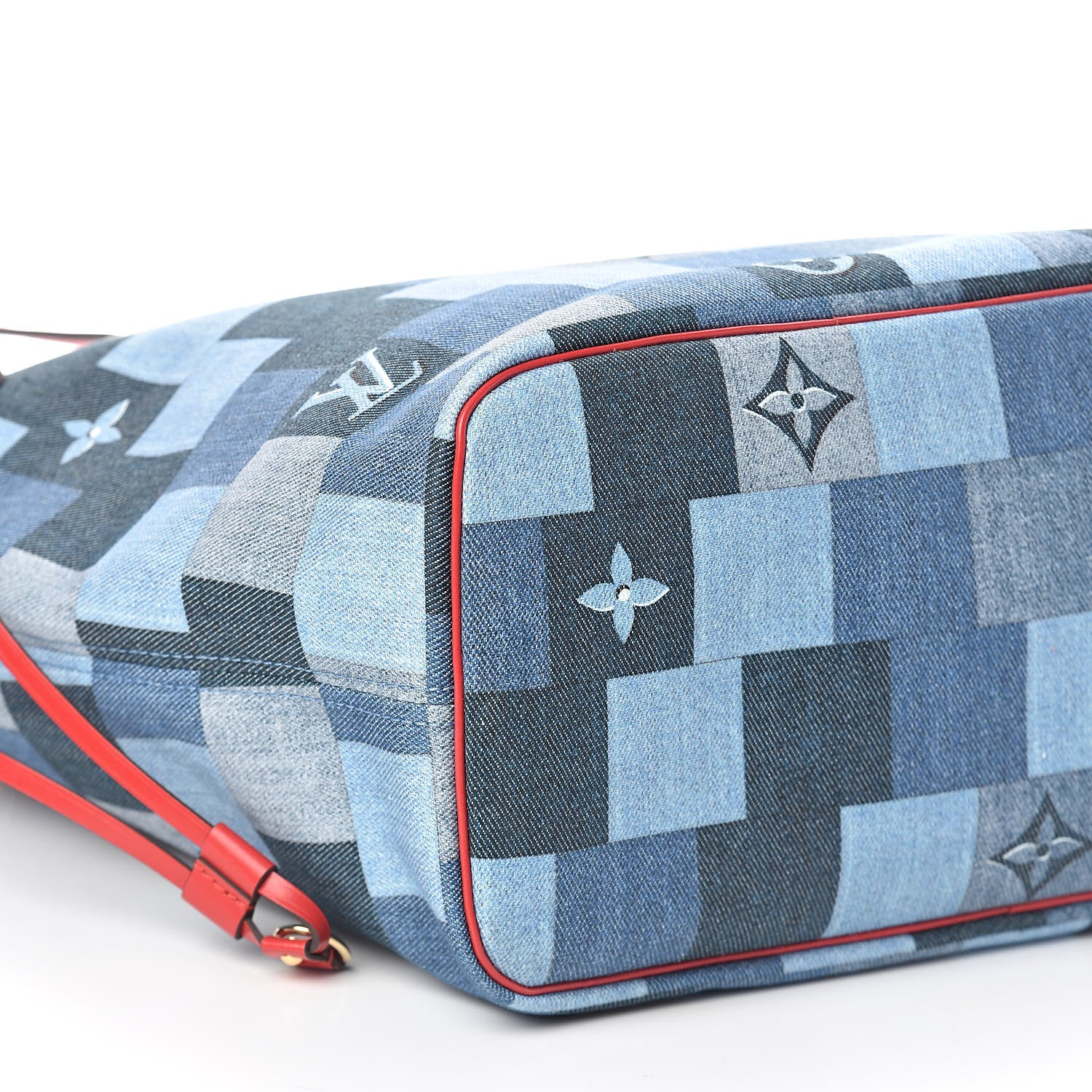 Louis Vuitton Denim Damier Monogram Patchwork Neverfull Blue Rouge 9 of 10