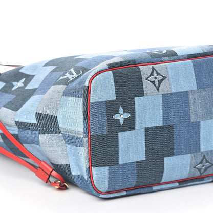 Louis Vuitton Denim Damier Monogram Patchwork Neverfull Blue Rouge 9 of 10