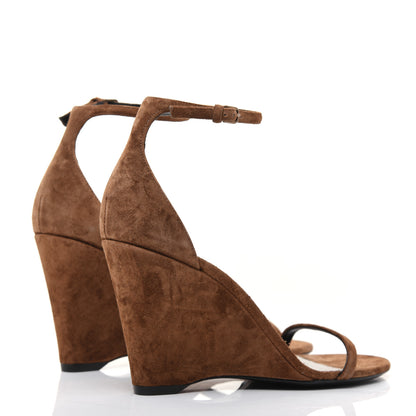 Saint Laurent Suede Lila Wedge Sandals 37.5 Brown 4 of 12