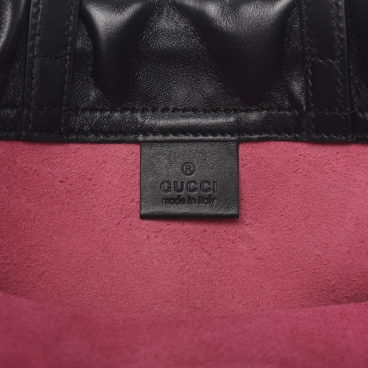 Gucci Grained Calfskin Logo Drawstring Backpack Box Pink Green Black 6 of 8