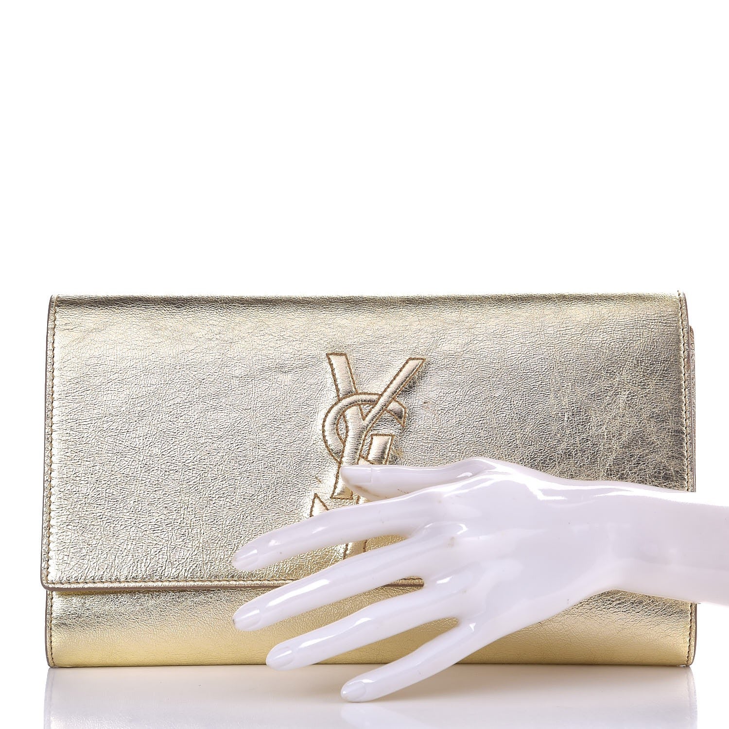 Saint Laurent Metallic Calfskin Monogram Large Belle De Jour Clutch Gold 2 of 9