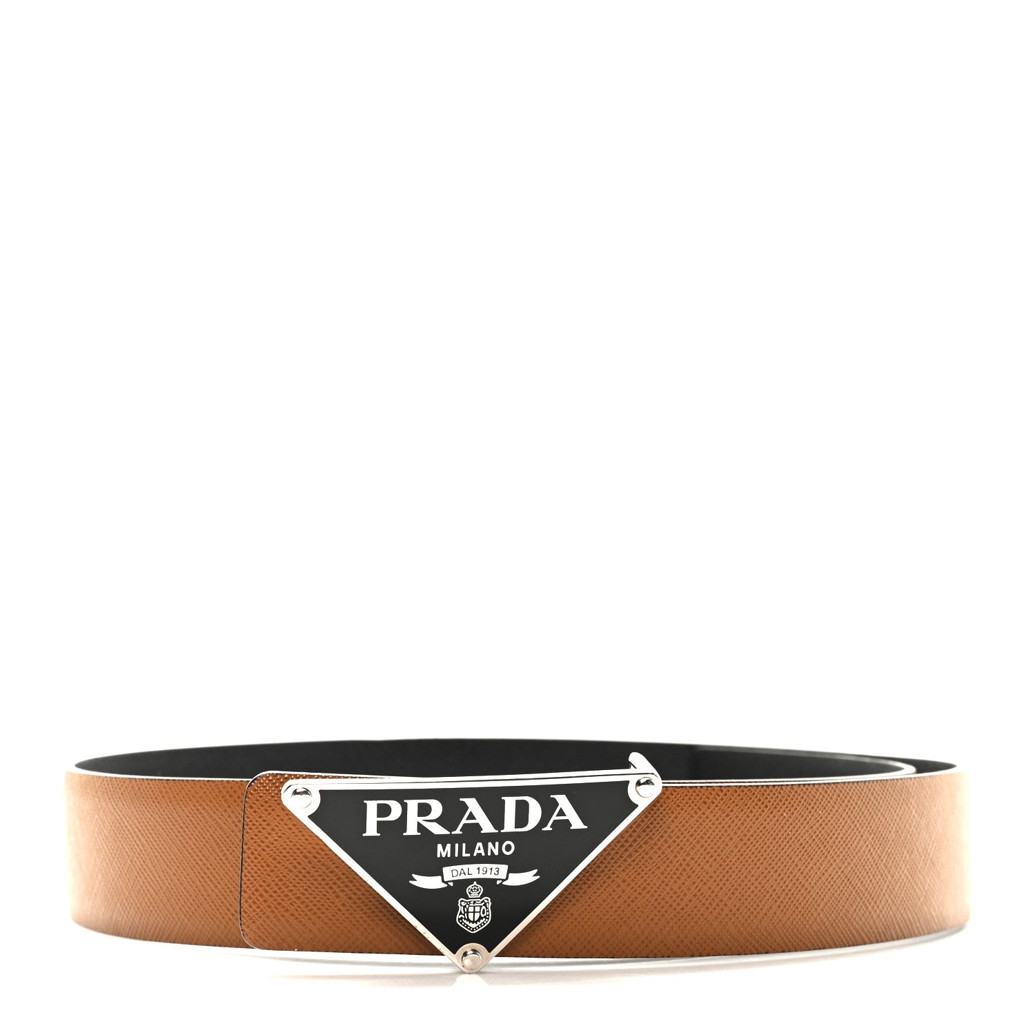 Prada Saffiano Triangle Reversible Belt 85 34 Black Caramel 1 of 6