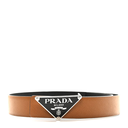 Prada Saffiano Triangle Reversible Belt 85 34 Black Caramel 1 of 6