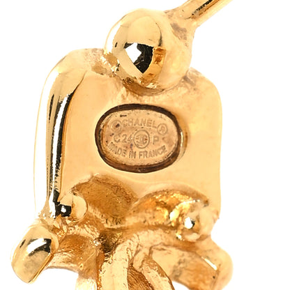 Chanel Metal Crystal CC Logo Hoop Earrings Gold 4 of 6