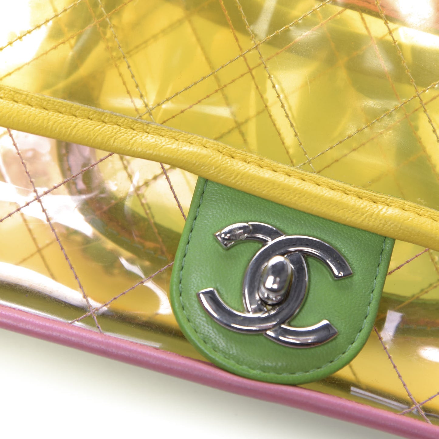 Lambskin PVC Quilted Mini Coco Splash Flap Yellow Green Pink