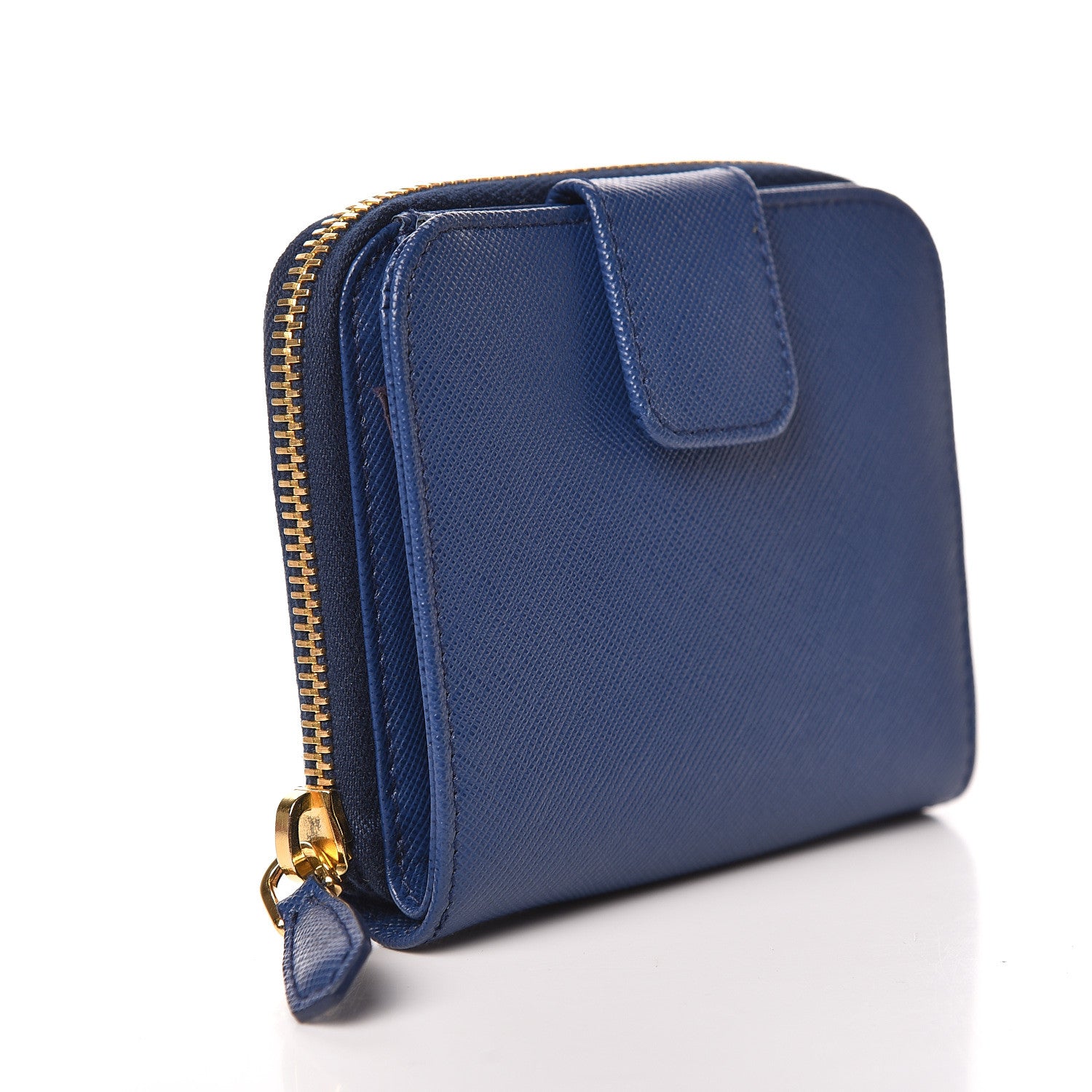 Prada Saffiano Metal Compact Zip Around Wallet Bluette 3 of 10