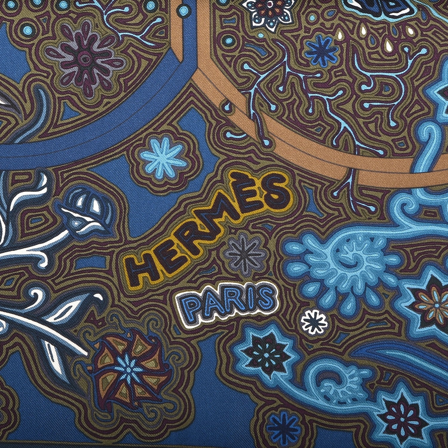 Hermes Silk L'Arbre Du Vent Scarf 90 Ardoise Creme Kaki Clair 3 of 7
