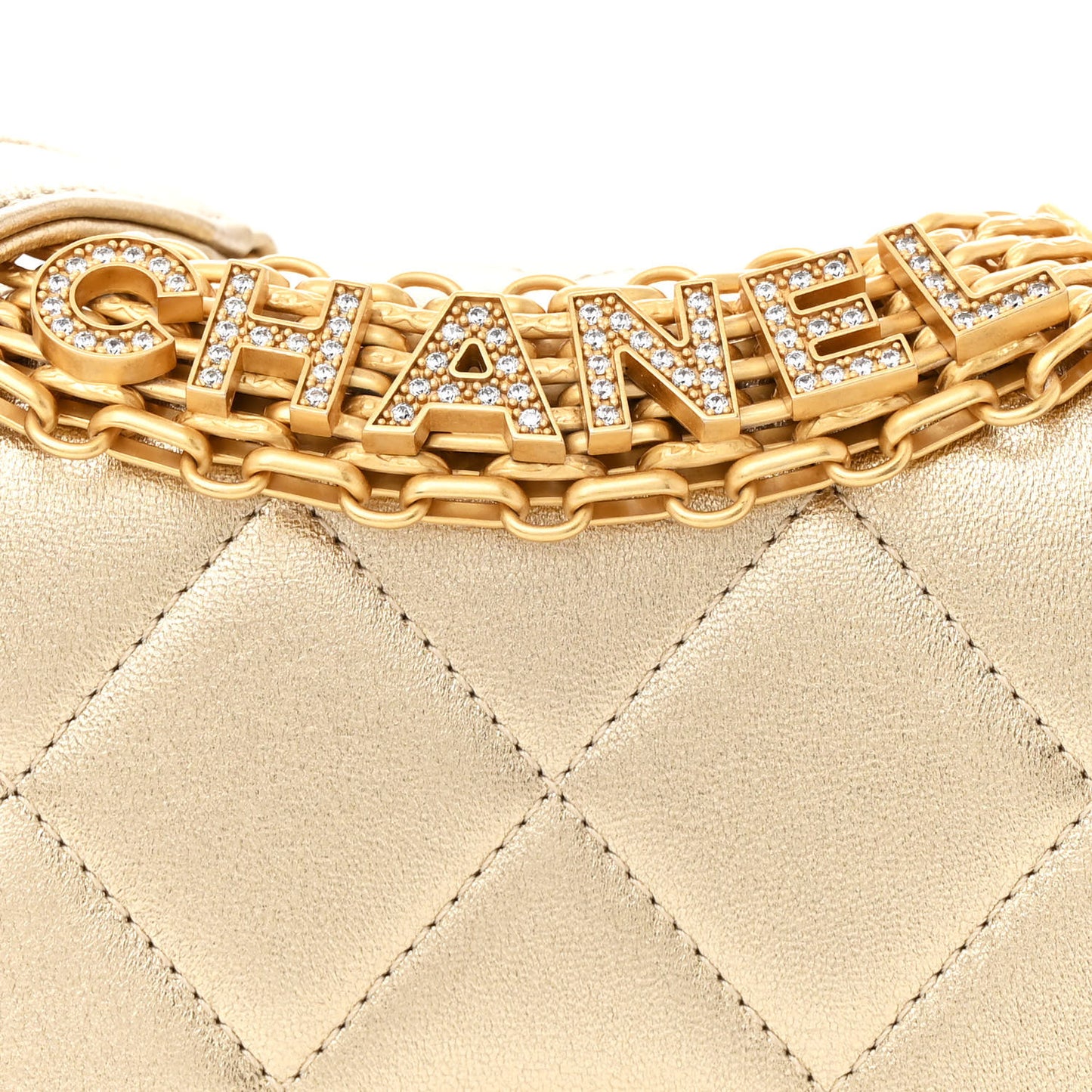 Metallic Lambskin Quilted Mini CC Crystal Logo Chain Flap Gold